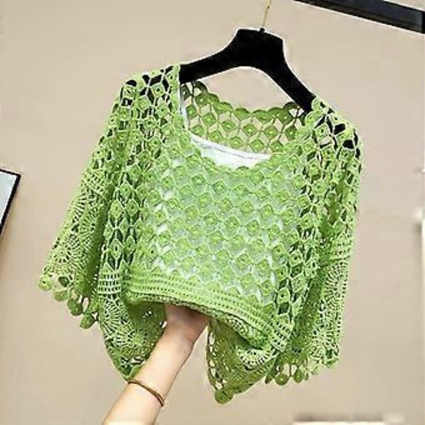 Strikket heklet jakke i ensfarget hul design for vår og sommer, ny motestil, løs passform, rund hals, fem-punkts ermer, håndlaget topp for kvinner (XXL lilla)