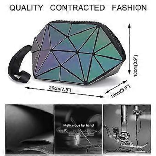 Liten Sminkväska Geometrisk Vikbar Kosmetikväska för Handväska Söta Resetillbehör med Dragkedja och Handledsrem (Luminous)