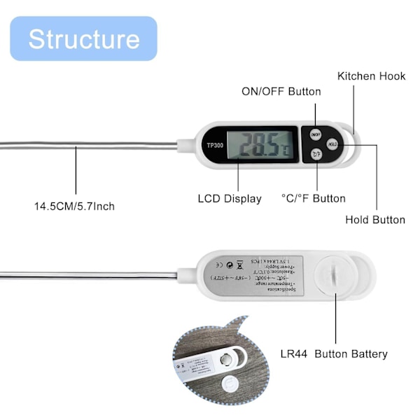 Köttmatgodis Termometer, Sond Instant Read Termometer, Digital Matlagning Kök BBQ Grill Termometer med Lång Sond