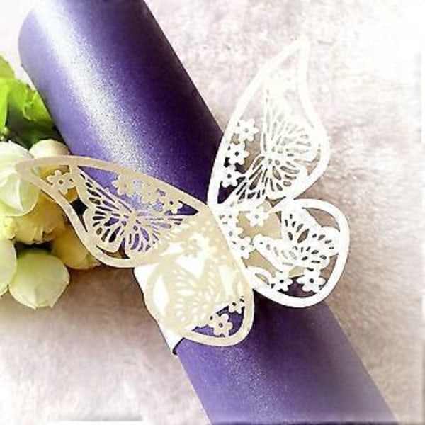 Serviettringer Bryllup Fest Håndkleholder Butterfly Pearlescent Papir Spenne Middagsbordet Forbruksvarer (100 stk Elfenben)