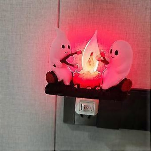 Spøkelsesleirbål Flammende Nattlys Halloween Nattlampe 3D LED Liten Falsk Leirbål Natt L