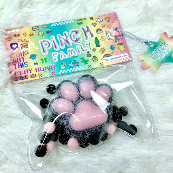 Taba Cat Squishy Legetøj, Kattepoter Mochi Squishy Stressaflastende Squishies (Sort Pink)