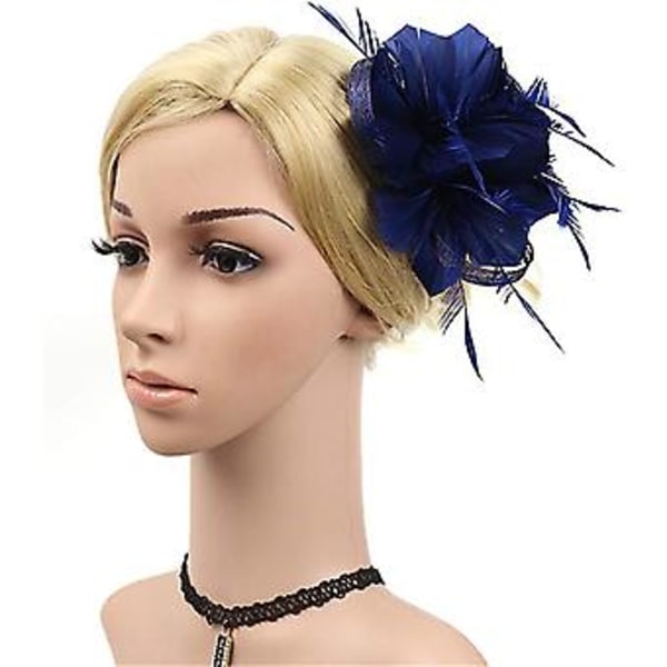 Fascinatorer för Kvinnor Bröllop Fascinator Hatt Blomma Nät Fjäder Hårband QB-Navy