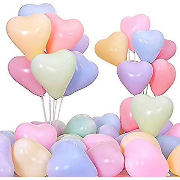 100 stk. Pastelfarvede balloner i hjerteform Macaron 10 tommer assorteret regnbue fortykkede latexballoner til bryllupsfestdekoration