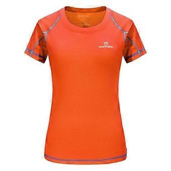 Queshark Dam Quick Dry Kortärmad Sport Löpar T-shirt Andningsbar Slim Toppar Yoga T-shirts Tröjor Fitness Gym Träningsskjortor (M orange)