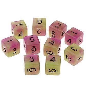 10x6-sidet terninger, selvlysende terningesæt til D&D TRPG Cup spil, lilla + grøn