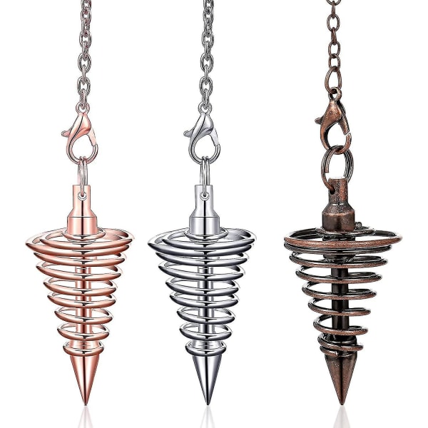 3 Pieces Copper Metal Dowsing Pendulum Divination Dower Reiki Healing Pendulum Chain,silver Spiral Coil Point Meditation Yoga Balancing Pendant