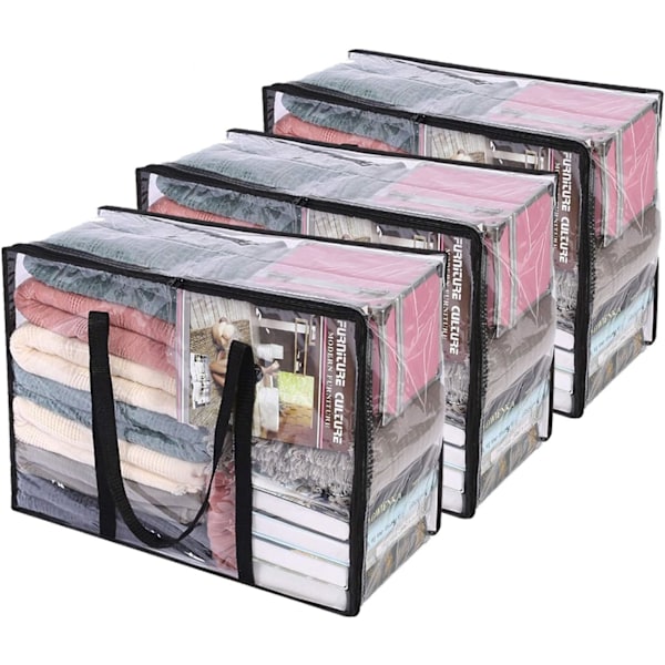 3-pack Klart Förvaringsväskor för Kläder med Förstärkt Handtag, 55 x 40