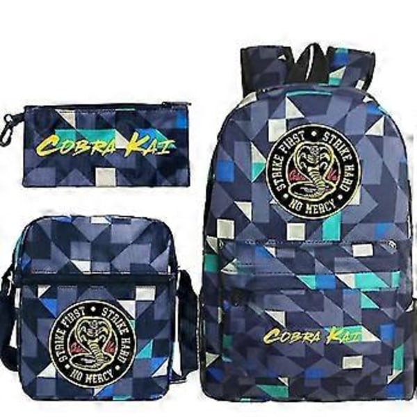3-pack Cobra Kai Ryggsäckar för Barn Skolväska Casual Ryggsäckar Tryck Ryggsäck för Tonåringar Flickor Pojkar Reseväska (24)