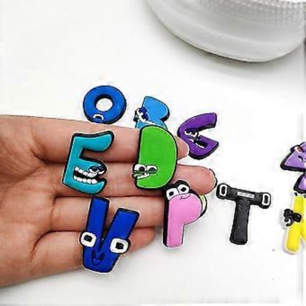 26 stk. Alphabet Lore Croc Charms Skodekorasjon for Tresko Sandaler, Skotilbehør for Barn Gutter Jenter Festgaver