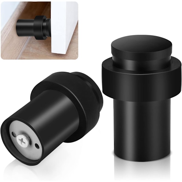2-pack svarta dörrstopp 50 mm kraftig dörrstopp i rostfritt stål