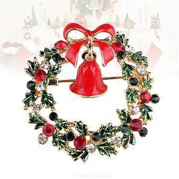 Julekrans Broche Rhinestone Krystal Jule Garland Klokke Broche Nål Brystnål Fest Smykker Tøj Tilbehør