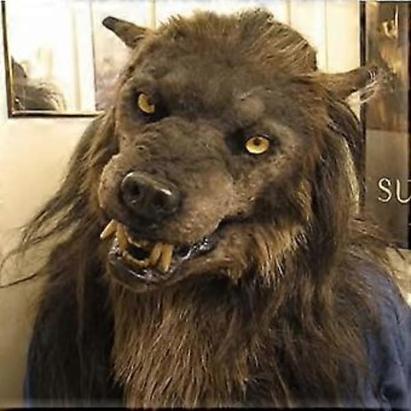 Varulvsmask med glödande ögon, rörliga öron och käkar för Halloween-dekoration, cosplay-fest (svart)