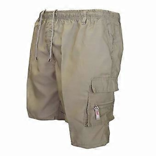 Män Herr Byxor Kort Byxa Drawstring Cargo Shorts Sommar Casual Multifickor Elastisk Midja Halvbyxor (M Khaki)