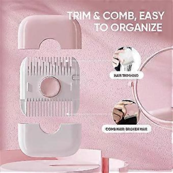 2-i-1 Hårtrimmer för Damer, Portabel Hårtrimmer för Kluvna Toppar, Dubbelsidig Hårtrimning och Styling, Manuell Hårtrimmerkam för Kvinnor (Rosa)