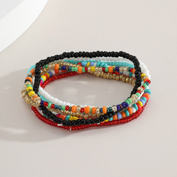 7 st färgglada små pärlor Bohemia Bangle Elastiskt armband set på