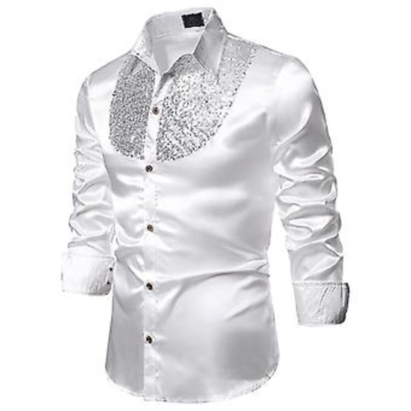 Miesten Sekvenssit Slim Fit Napitettu Paita Juhliin Pitkähihainen Pukeutumispusero Rentoutunut Yläosa (S Valkoinen)