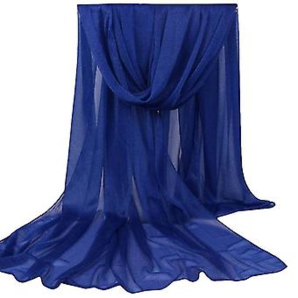 Kvinnors Enfärgad Lång Mjuk Wrap Sjal Chiffon Silke Casual Halsduk Scarves Stoles (Royal Blå)