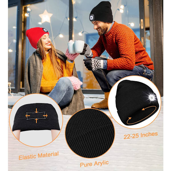 (1 pakkaus, punainen) Päivitetty LED-pipohattu USB-ladattavalla LED-hatulla