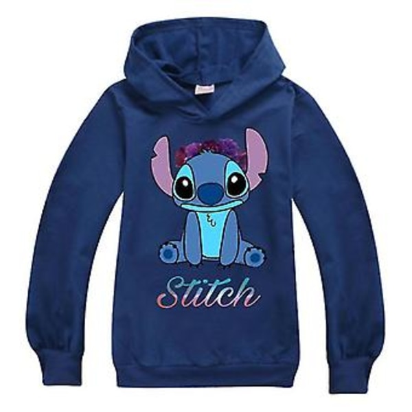 Lilo & Stitch Hoodie för Barn Pojkar Flickor Casual Huvtröja Tröja Toppar Pullover Aktivkläder 11-12 År Marinblå