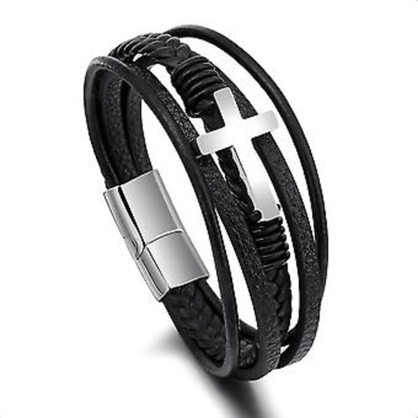 21 cm Dropshipping Ekte Lær Armbånd Menn Rustfritt Stål Flettet Tau Armbånd For Mann Smykker Armbånd Homme (H9628-2)