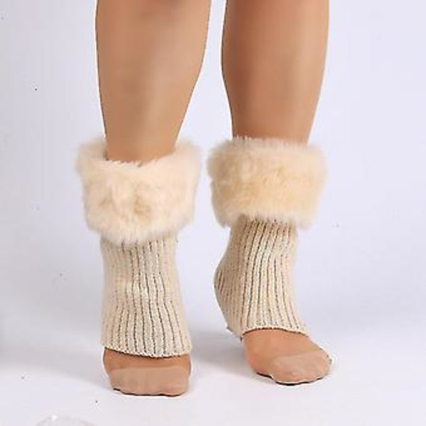 Vinter Crochet Benstövlar Sockor Manschetter Topper Fuzzy Trim Ankelvärmare Sockor (Beige)