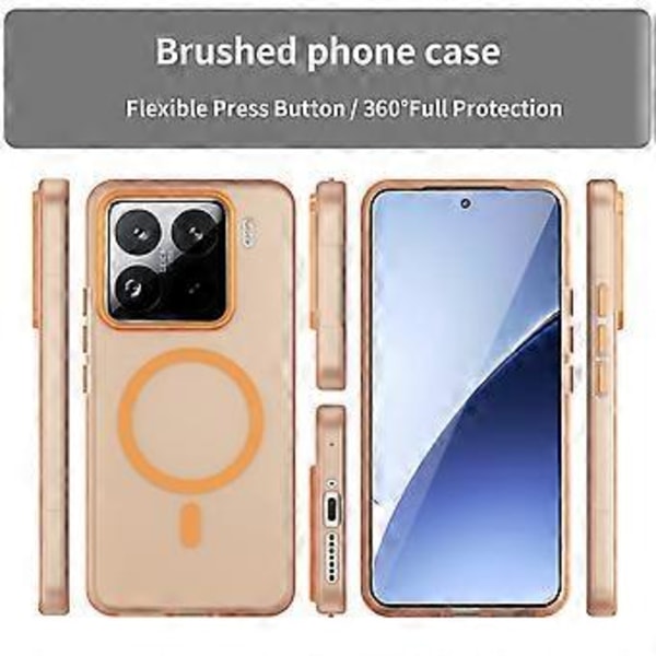 Xiaomi 15 Pro -kotelo, yhteensopiva MagSafe-tekniikan kanssa, TPU+PC ohut mattapintainen läpikuultava puhelinkuori - Oranssi (Oranssi)
