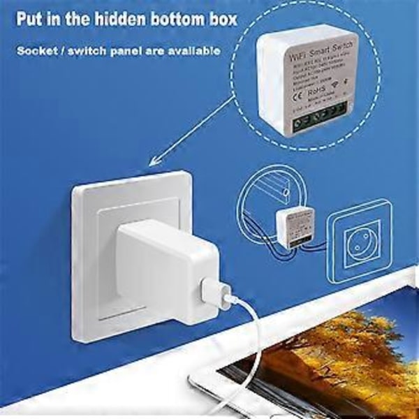 CoRui eWeLink Wifi 16A MINI Smart Switch Timer Trådløs Bryter Smart Hjem (Hvit 04)