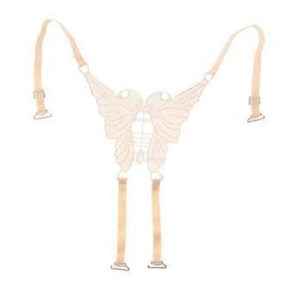 Justerbare, sexede skulderstropper til dame-bh med blonde sommerfugle til kjole og fest (Beige)