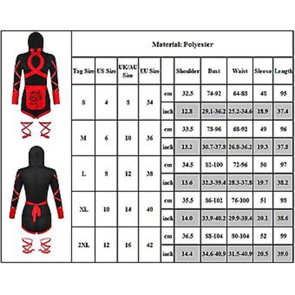 Kvindes Ninja Cosplay Kostume Sæt Sexy Bodysuit Outfits Halloween Party Fancy Dress (S)