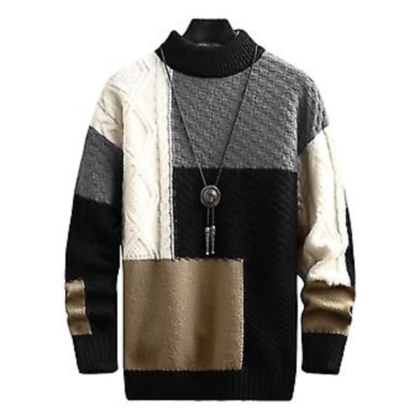 Mænds Trøje Farvematchning Vild Lange Ærmer Preppy Stil Delikat Struktur Hold Varme Polyester Anti-krympning Efterår Casual Strikvarer (M Sort)