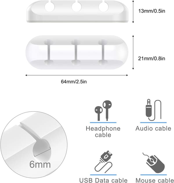 Skrivebords kabelarrangør clips, 3 pak kabelholder, ledningsarrangør