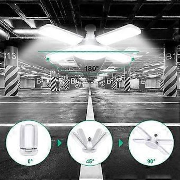 LED Garagebelysning, Eleganted 60W 6000LM E27 Led Butiksbelysning, Deformerbar LED Loftslampe Pærer 60 Watt Arbejdslampe 6000K til Værksted Enf