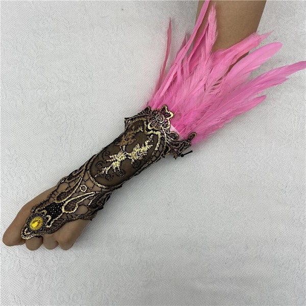 Holy Feast Feather Bracelet Gothic Feather Gloves Hollowed Out Gold Lace Lace Arm Sleeves