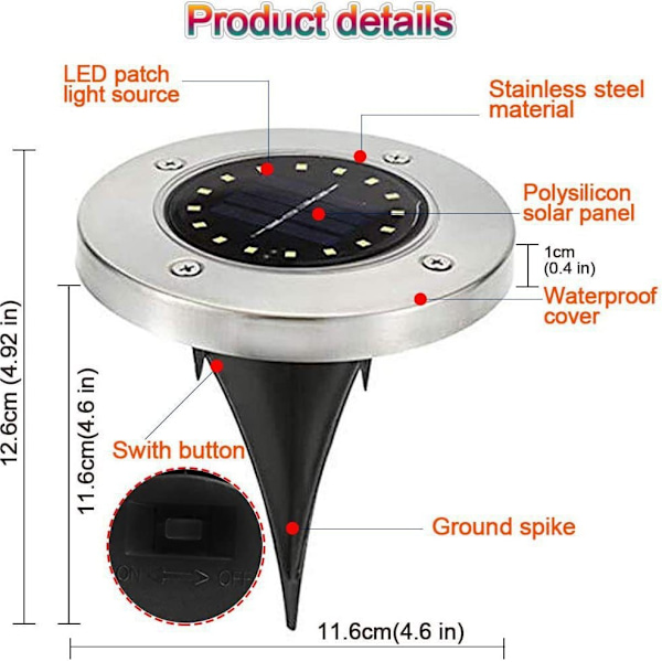 [4-pak] Solcelle-jordlamper, 8 LED Solcelle-jordlamper