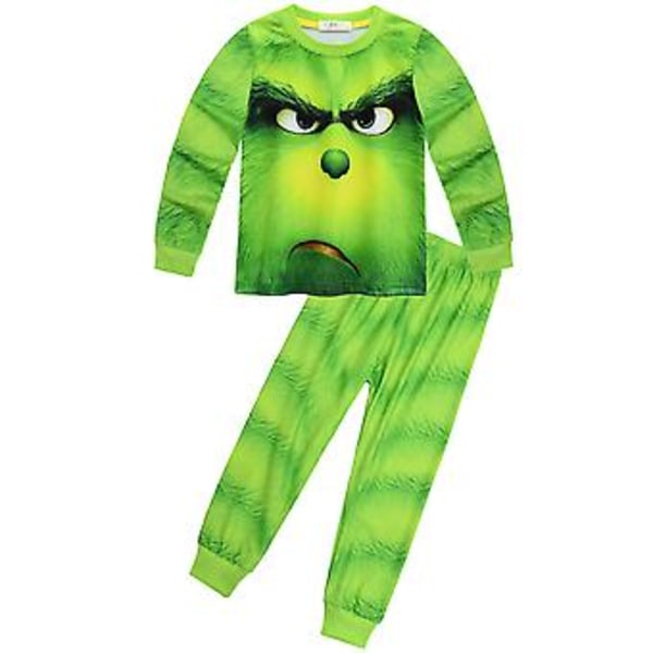 4-9 år Børn Drenge Piger Jule Grinch Print Pyjamas Sæt Jule Tøj Nattøj Pjs Gaver (8-9 År B)