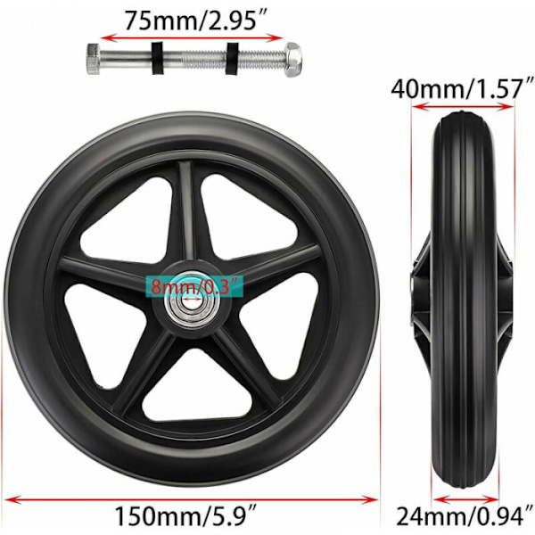 2-pack 6-tums gummihjul för rullstol, rollator,