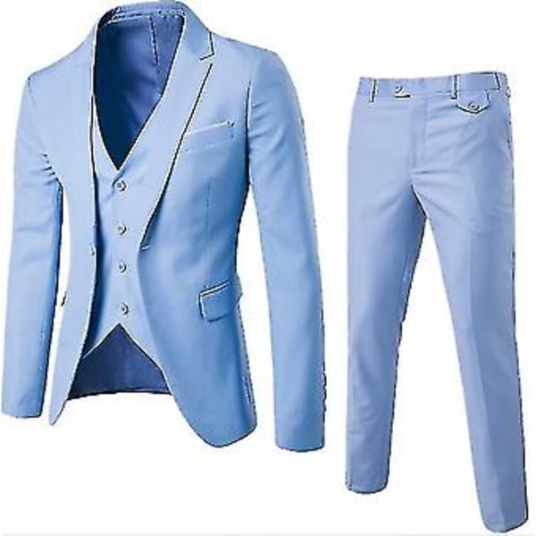 Kostym för män, Business Casual, 3-delad kostym, Kavaj, Byxor, Väst (5XL blå B)