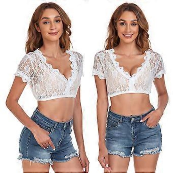100% Ny Oppgradert Bayersk Oktoberfest Kostyme for Kvinner Tradisjonell Dirndl Bluse Ølhage Crop Top (38 Hvit kort erme)