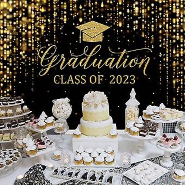 Msocio 7x5ft Hållbar Polyestertyg Svart Grattis Examen Bakgrund Klass Av 2023 Fotografi Bakgrund Guld Bachelormössa Firande Fest Deko