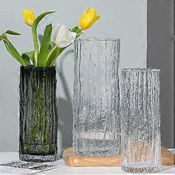 Klar Blomster Vase Stuebord Dekoration Vase Ekstremt Frossen Gletsjer Sten Glas Vase (3.74 * 9.84 Tommer Sort)