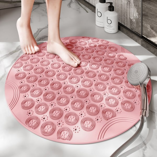 55x55cm,Pink PVC Rund Massage Bademåtte Skridsikker Brusebadsmåtte Antib