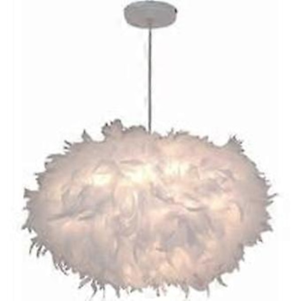 Kronljuskrona med vit fjäder, 45 cm, 40 W, E27, taklampa, lampskärm för sovrum, vardagsrum, dekoration