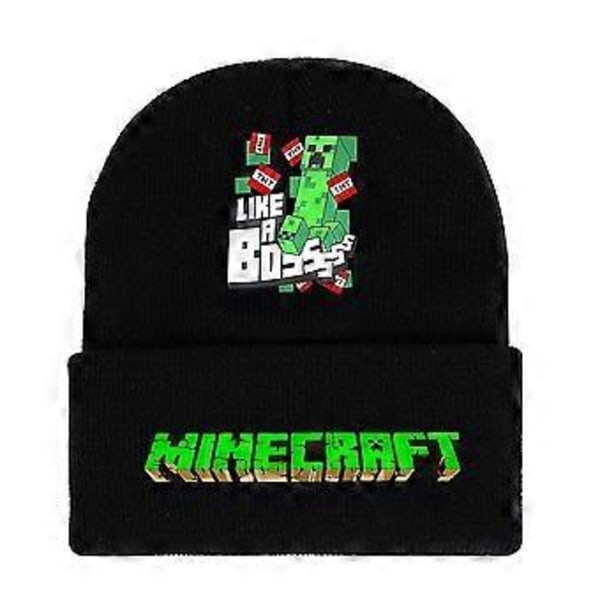 Minecraft Spil Print Hue Strikket Hat Børn Drenge Piger Trend Klassisk Vinter Uld Varm Ski Hue Ombuk Gaver( D)