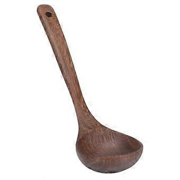 Puinen keittolusikka wenge-puuta, pyöreä ripustusreikä teelle, kahville, jälkiruoalle, sokerille, salaatille, suora kahva, suuri koko