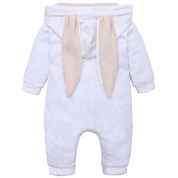 Baby Romper med Kaninöron, Full Zip, Pyjamas, Sovkläder (0-3 Månader, Vit)