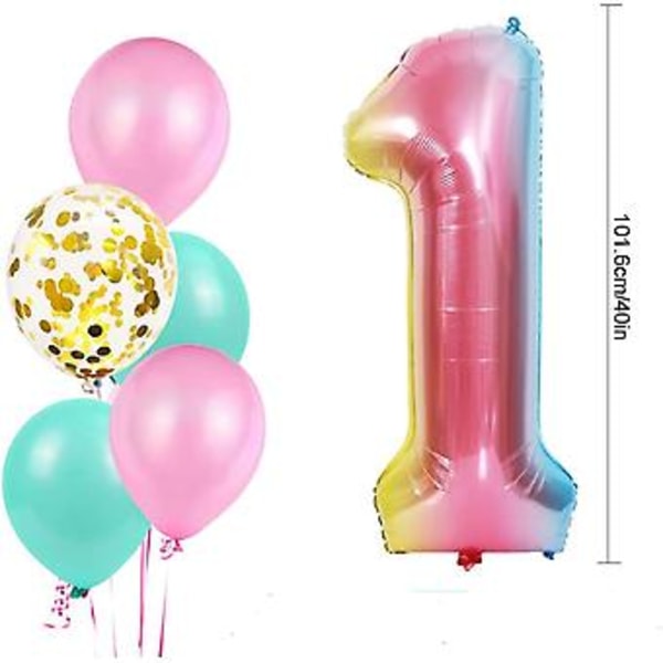 1-årsdag Dekoration för Flickebarn - Första Födelsedag Dekorationer Festtillbehör Grattis På Födelsedagen Banner Stjärna Hjärta Folieballonger Konfettiballonger