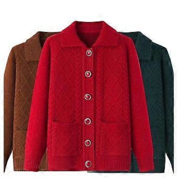 Tjock Krage Mamma Kläder Stickad Tröja Kofta Medelålders och Äldre Tröja Vårkläder (XL kardinal)