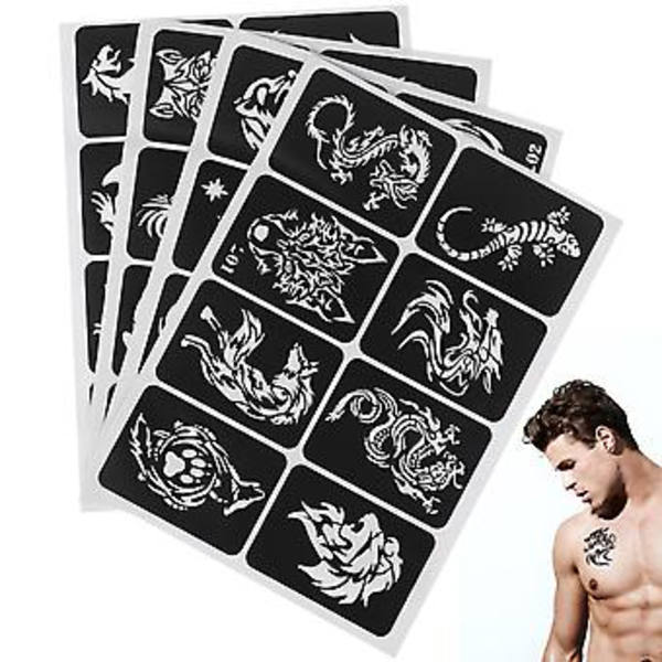 32 stk Selvklebende Sjablonger for Airbrush Spray Ansiktsmaling Henna Glitter Tatoveringer