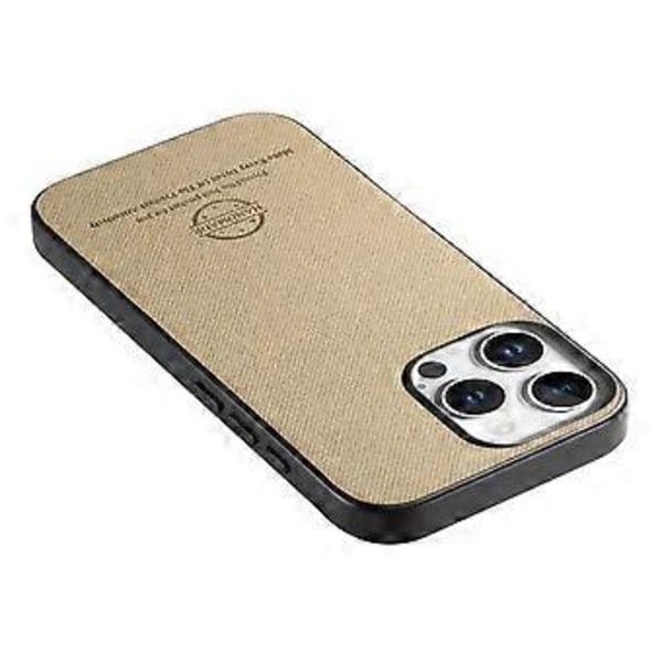 För iPhone 14 Pro Skal Tygtextur Läder+PC+TPU Anti-Drop Telefonskal - Khaki (Khaki)